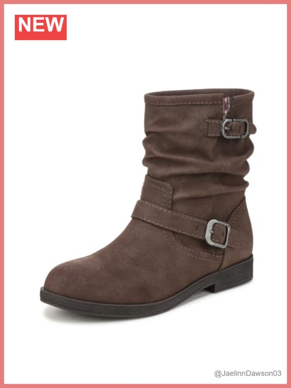PU Leather Moto Mid Calf Boots with Buckle Straps Almond Toe Block Heel
